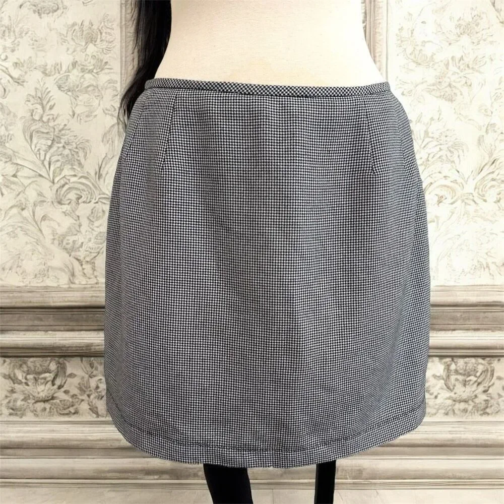 Vintage Le Suit Houndstooth Black Plaid Mini Skirt Medium
